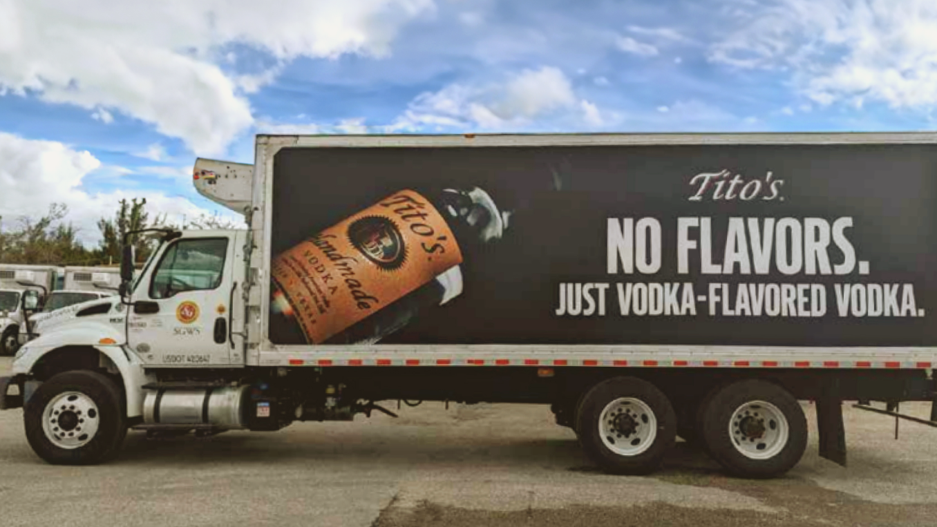 truck with advertising on trailer